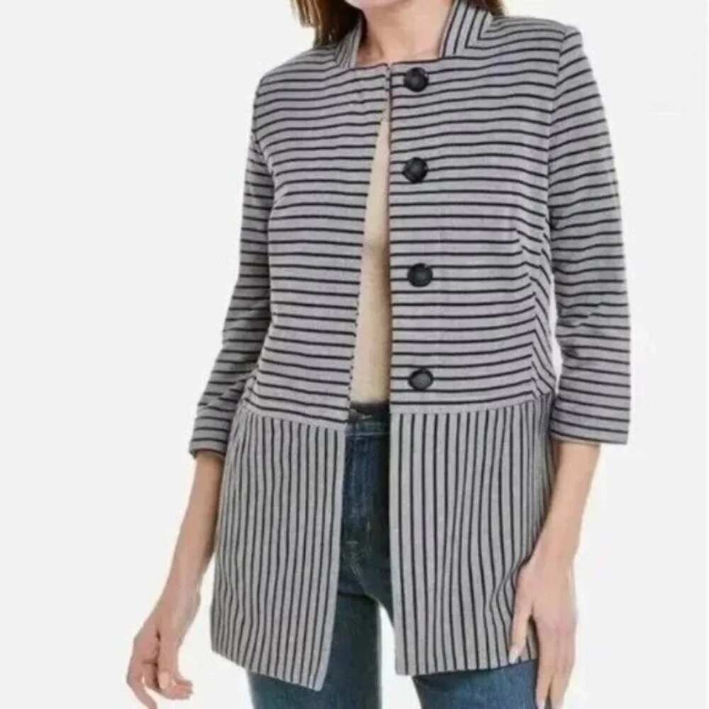 Cabi Dappled Gray Striped Jacket S Mixed Pattern Button Front Car Coat Pockets